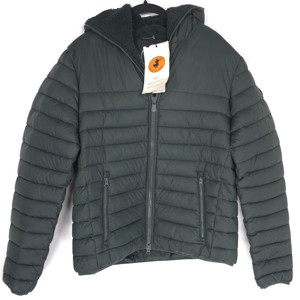 SAVE THE DUCK New Men's Ultra-Light Jacket LARGE Morus Hooded Green D31275M